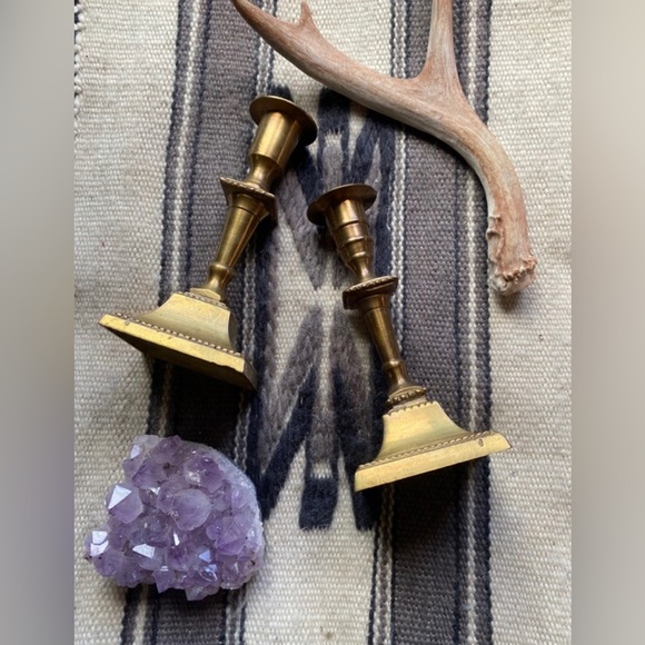 Mid Century Solid Brass Etched Tapered Candlesticks set! - Picture 1 of 6